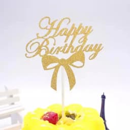 ECT 1504 2pcs Gold Happy birthday ribbon paper topper (2 pie thumbnail 1