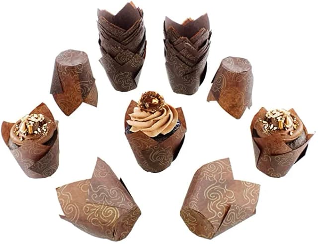 ECT 2298 Chocolate with gold Scroll Design Tulip Liner 50pcs